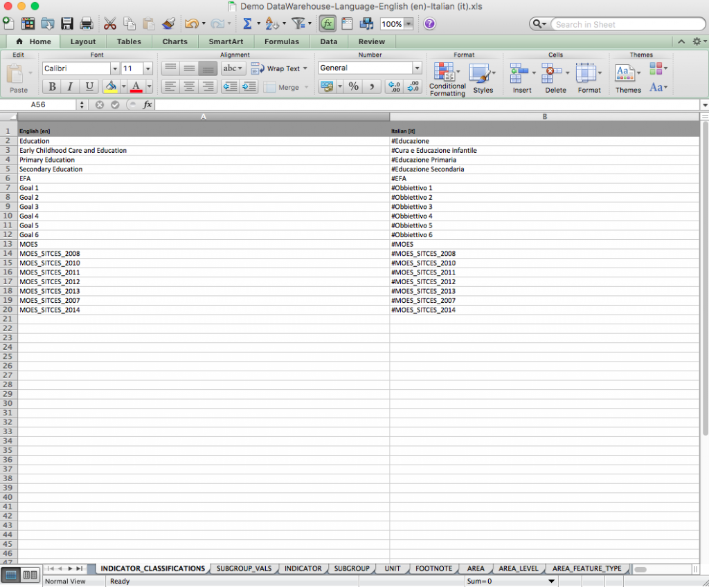 Language Excel file
